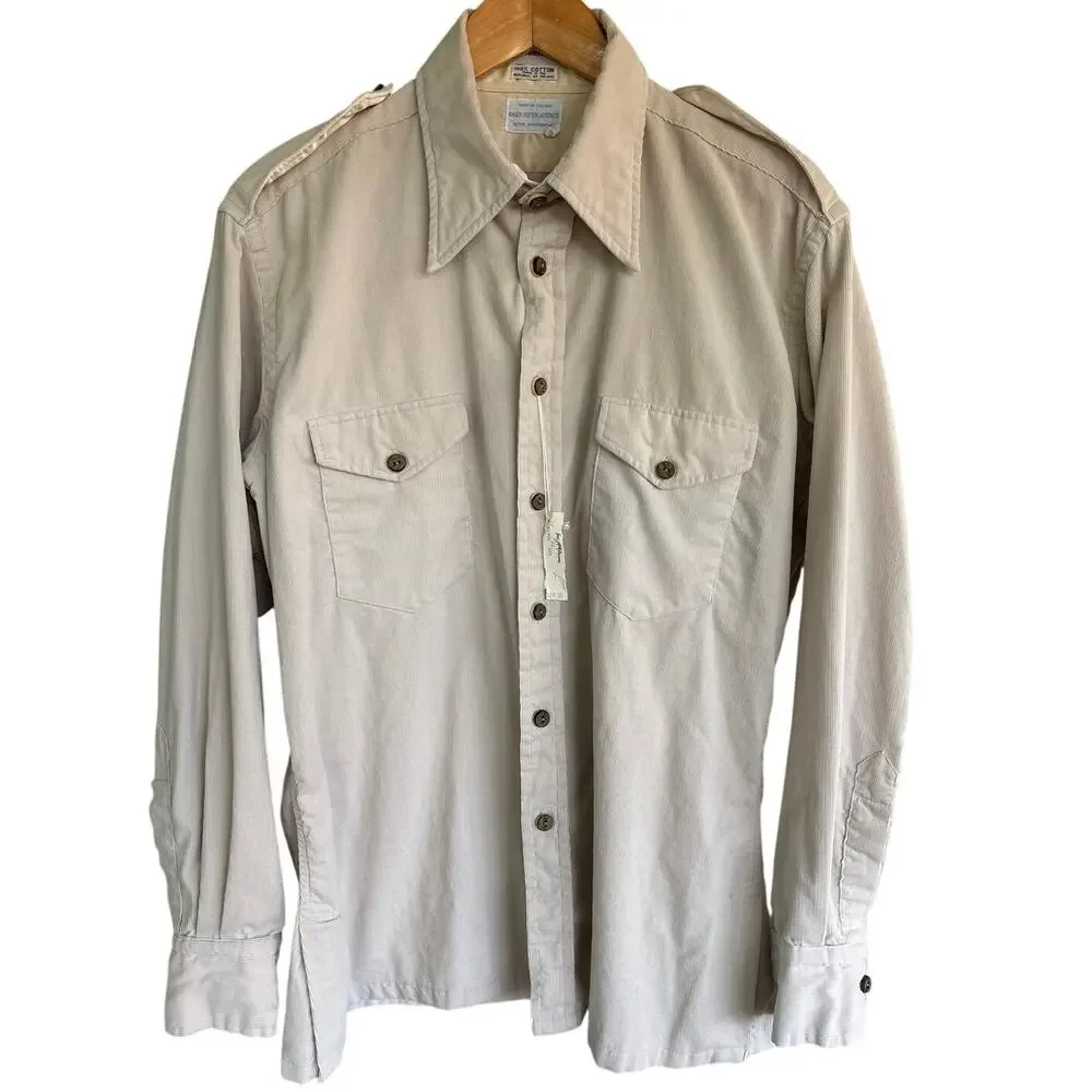 Vintage Saks Fifth Avenue Ireland Corduroy Safari Shirt Jacket Women's Beige